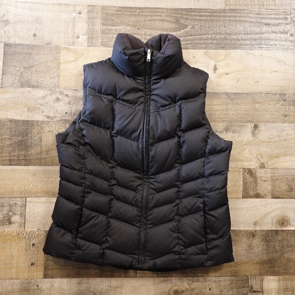 Lands’ End Down Puffer Vest Women’s Medium Black Insulated Zip Front